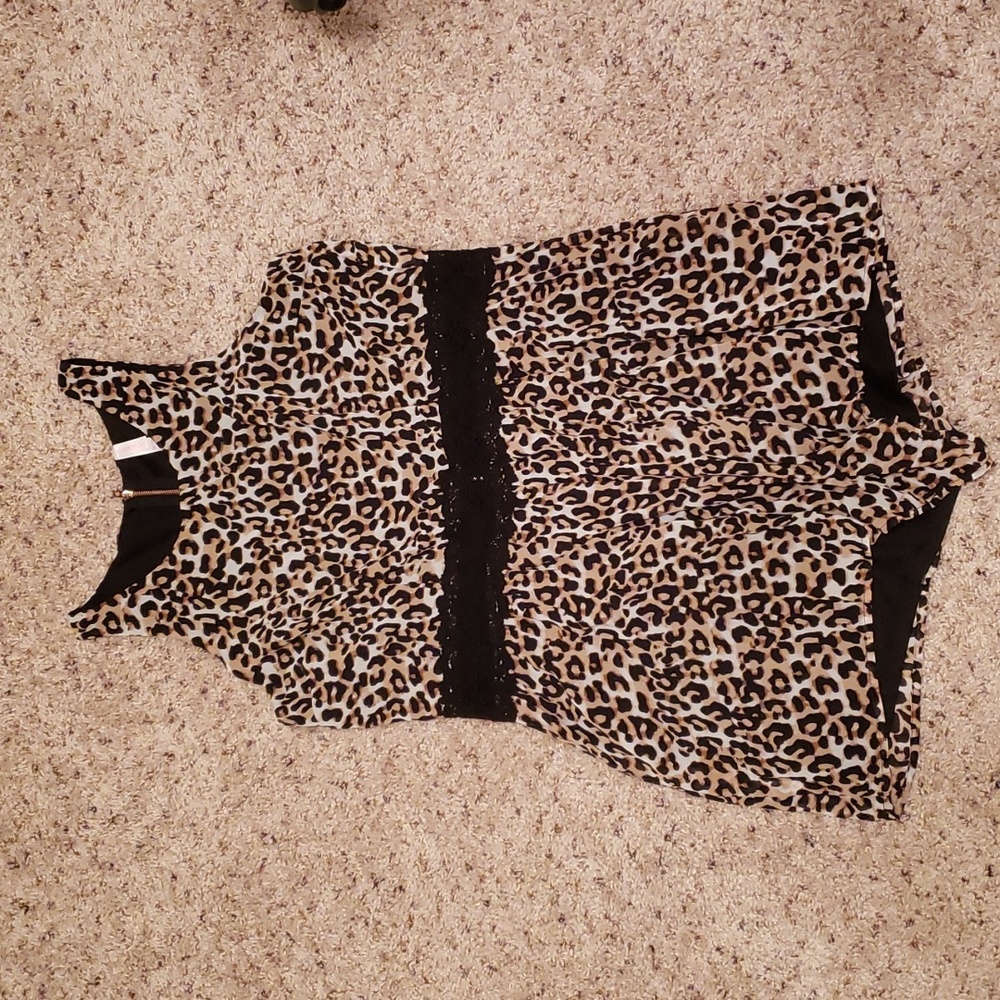 Leopard Print and Black Lace Romper
